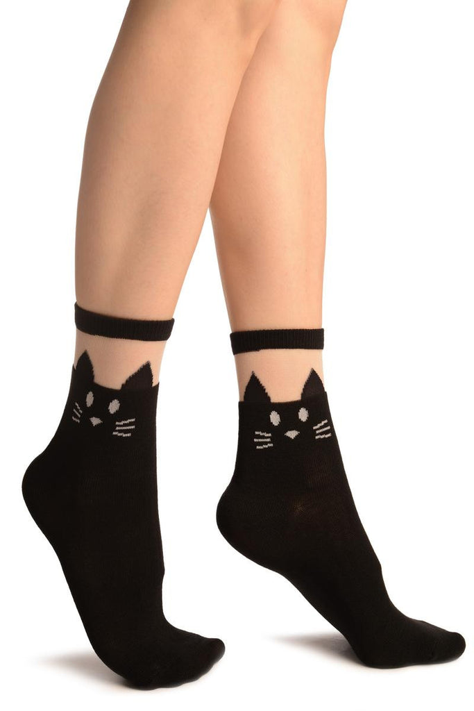 liss kiss Black With Cat Face Invisible Top Ankle High Socks - Socks