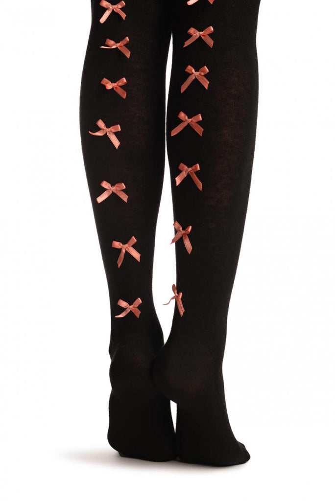 Liss Kiss Black With Champagne Pink Satin Bows At The Back - Over The Knee Socks
