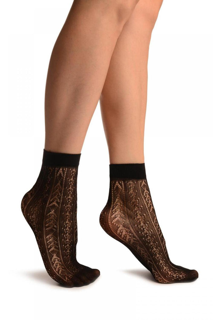 liss kiss Black With Crochet Stripes Lace Ankle High Socks - Socks