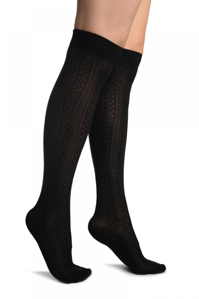 liss kiss Black With Crocheted Stripes Knee High Socks - Socks