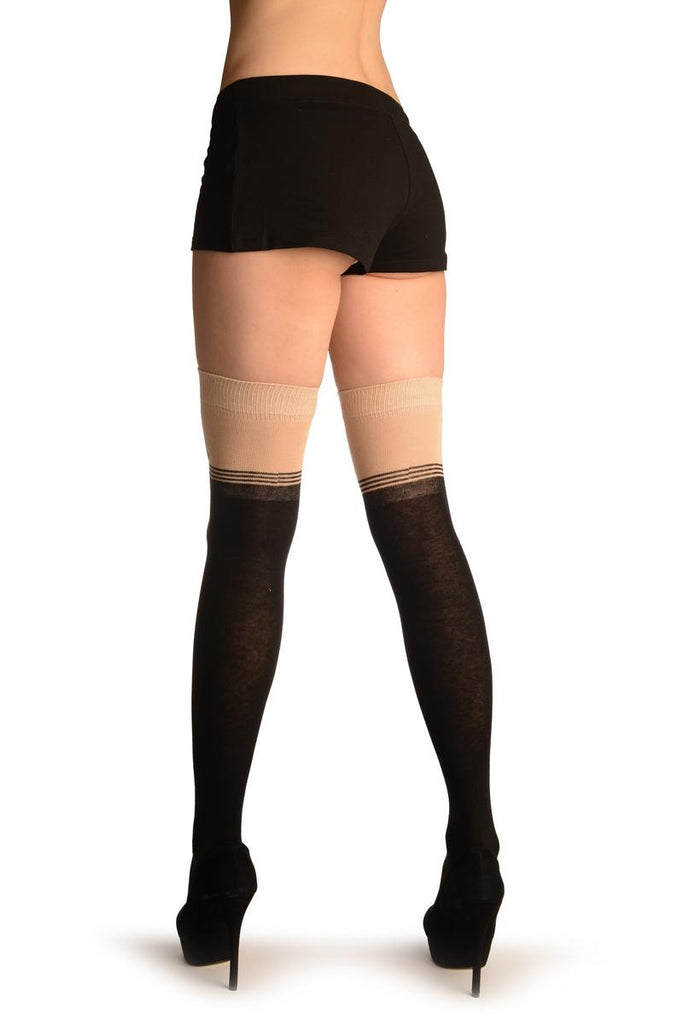 Liss Kiss Black With Crossbones & Skull On Beige (Halloween) - Over The Knee Socks