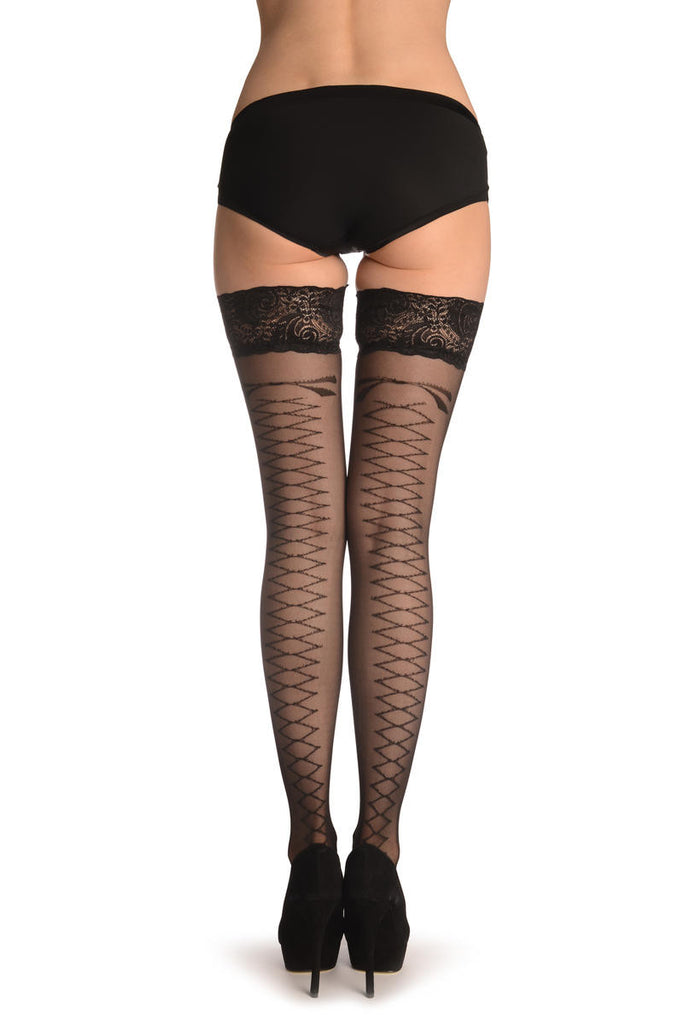 Liss Kiss Black With Crossed Ribon & Black Garter - Hold Ups