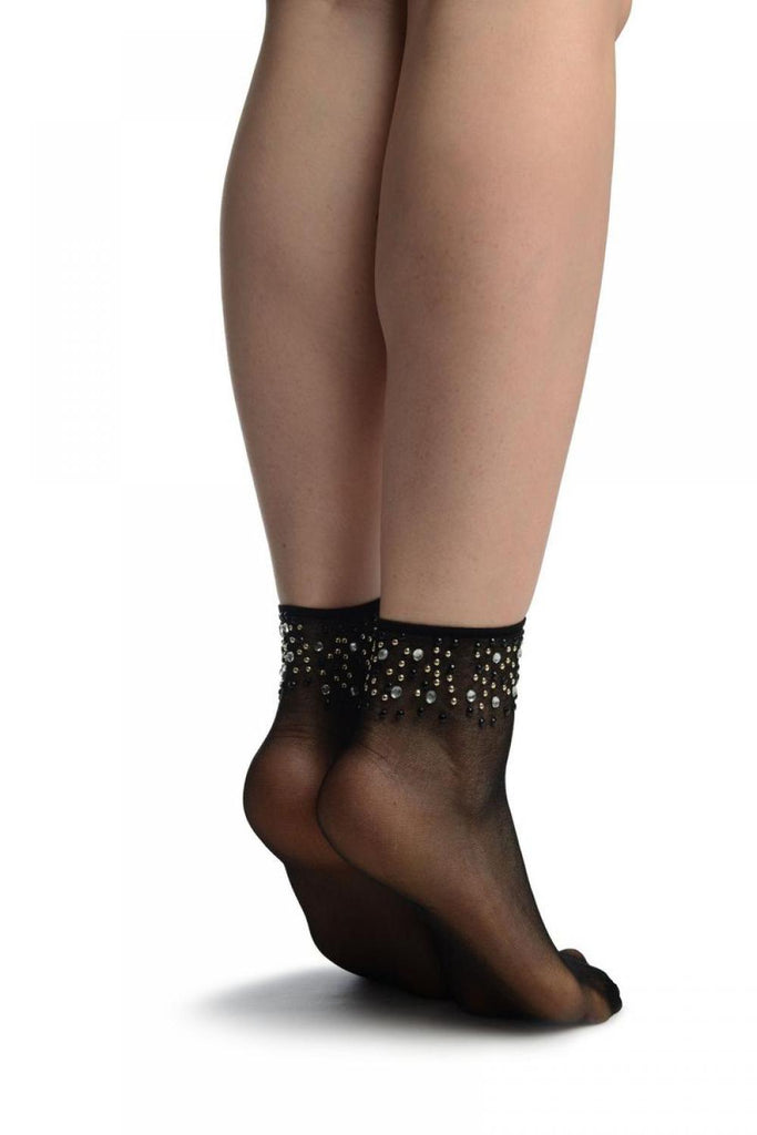Liss Kiss Black With Crystals Ankle High Socks - Socks