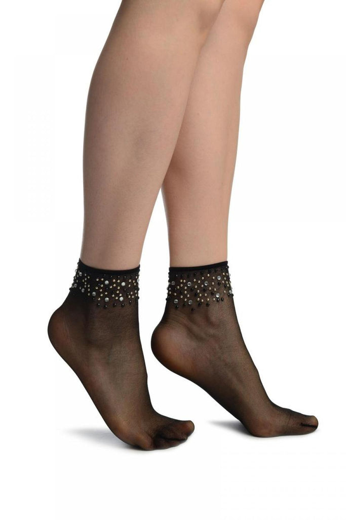 liss kiss Black With Crystals Ankle High Socks - Socks