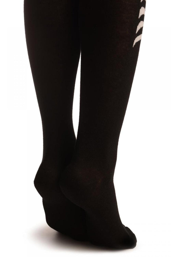 Liss Kiss Black With Cute Hugging Skeleton (Halloween) - Over The Knee Socks