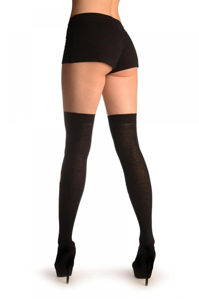 Liss Kiss Black With Cute Hugging Skeleton (Halloween) - Over The Knee Socks