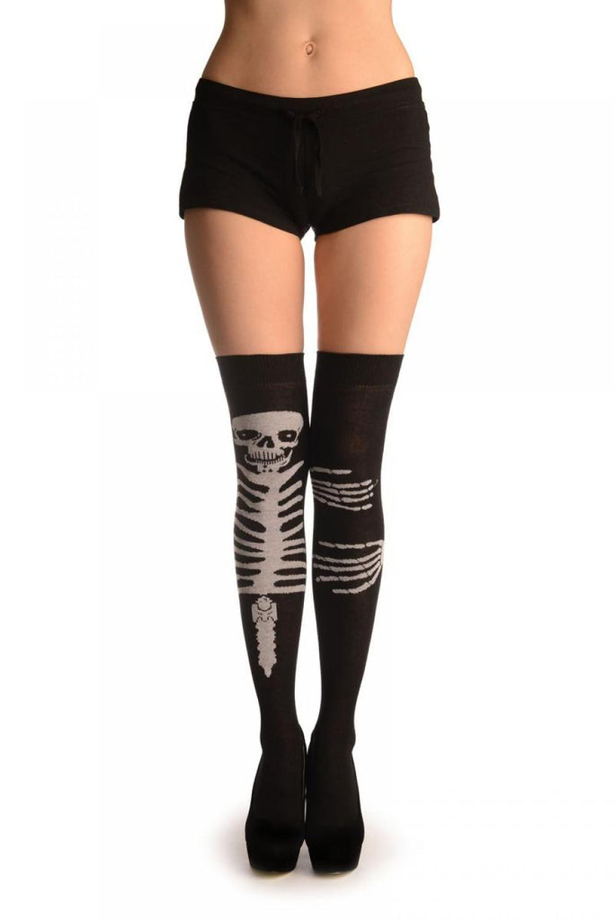 liss kiss Black With Cute Hugging Skeleton (Halloween) - Over The Knee Socks