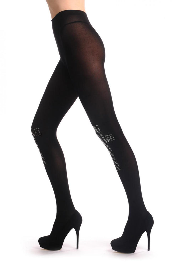 Liss Kiss Black With Diamante Crystals Cross - Tights