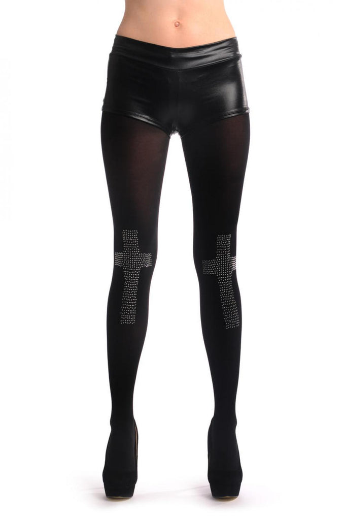 liss kiss Black With Diamante Crystals Cross - Tights