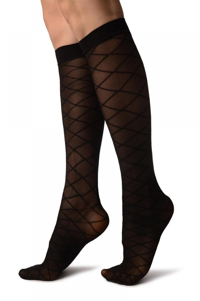 Liss Kiss Black With Diamonds Knee High Socks - Socks