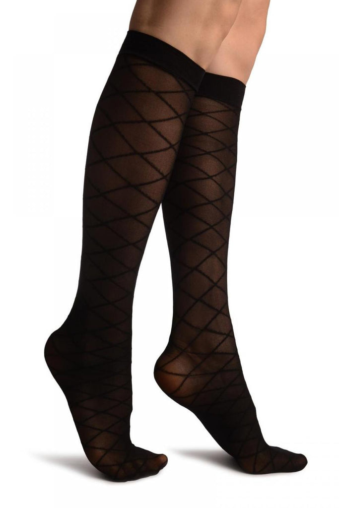 liss kiss Black With Diamonds Knee High Socks - Socks