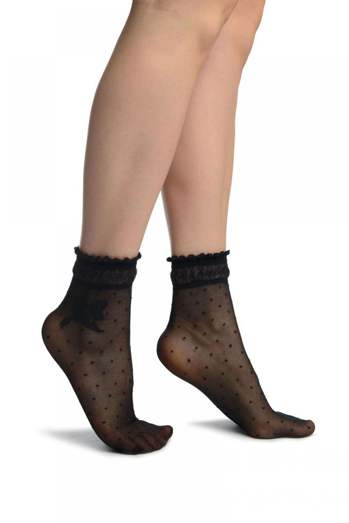 liss kiss Black With Dots & Bow Comfort Top Ankle High Socks - Socks