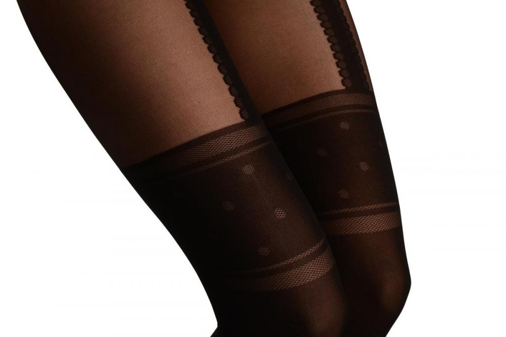 Liss Kiss Black With Dotted Garter & Faux Dotted Suspenders - Tights