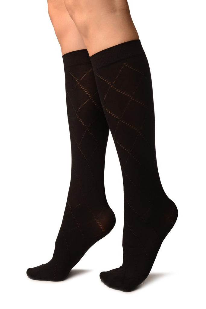 Liss Kiss Black With Dotted Large Sheer Mesh Knee High Socks - Socks
