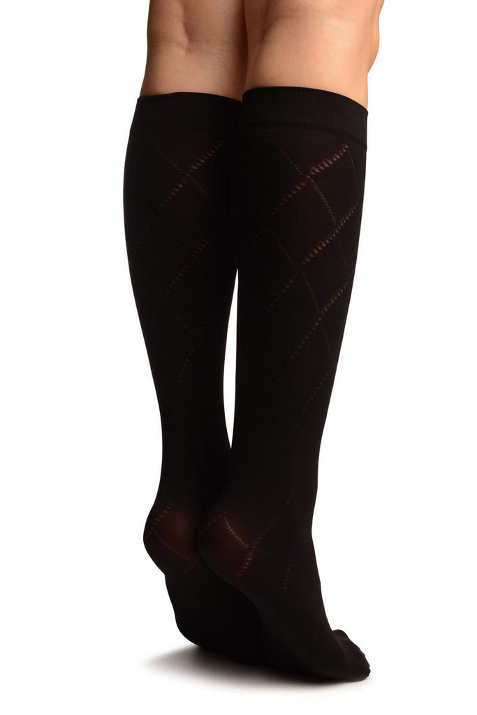 Liss Kiss Black With Dotted Large Sheer Mesh Knee High Socks - Socks