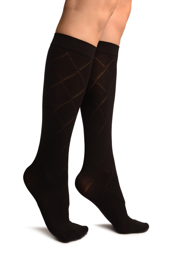 liss kiss Black With Dotted Large Sheer Mesh Knee High Socks - Socks