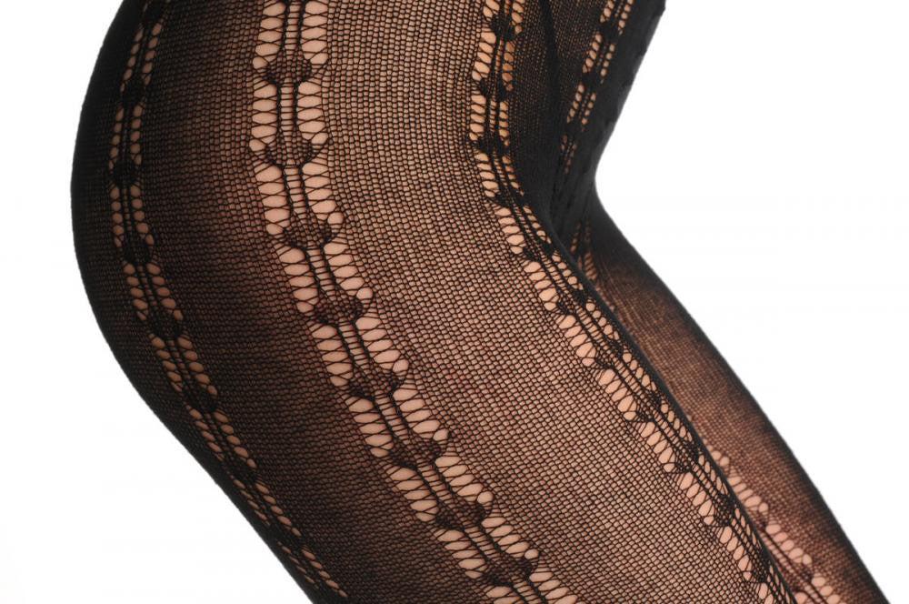 Liss Kiss Black With Double Key Hole Vertical Stripes 80 Den - Tights