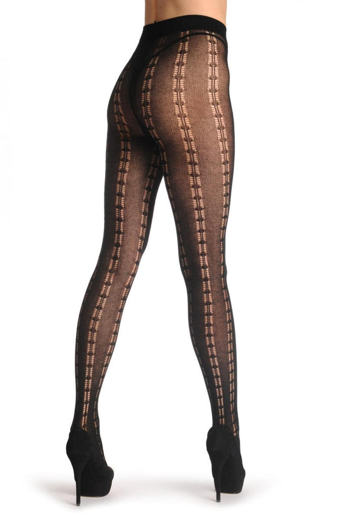 Liss Kiss Black With Double Key Hole Vertical Stripes 80 Den - Tights
