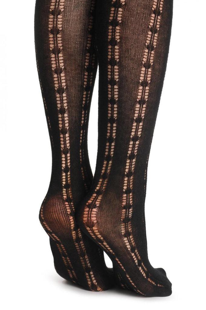Liss Kiss Black With Double Key Hole Vertical Stripes 80 Den - Tights