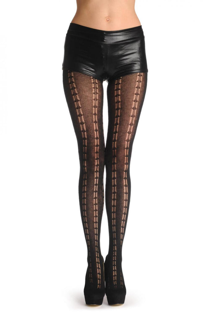 Liss Kiss Black With Double Key Hole Vertical Stripes 80 Den - Tights
