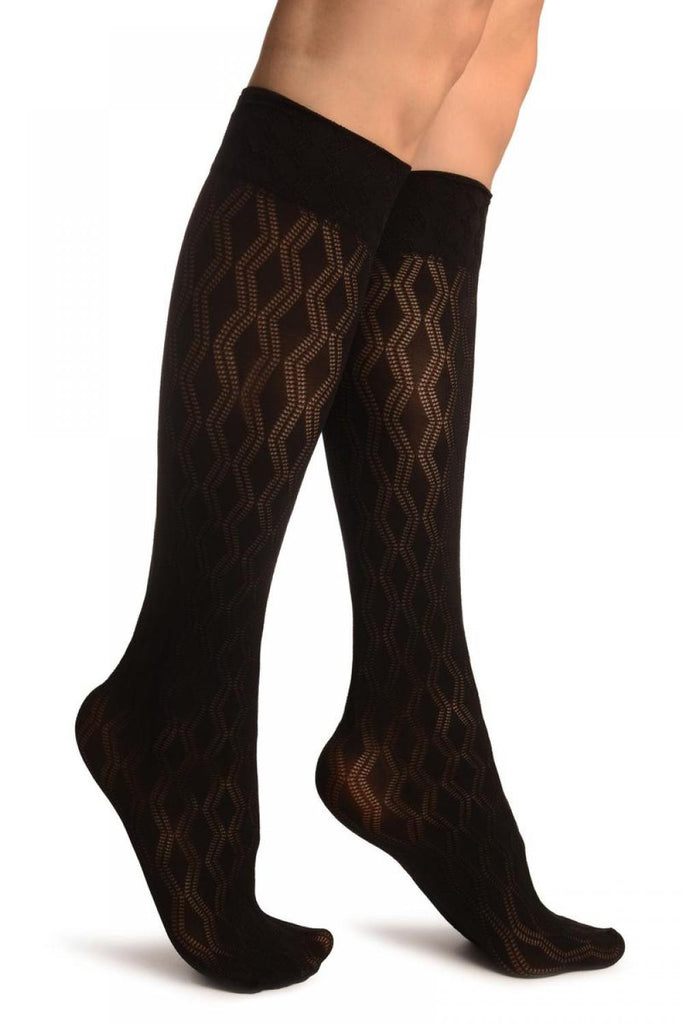 liss kiss Black With Double Rhomb Socks Knee High - Socks
