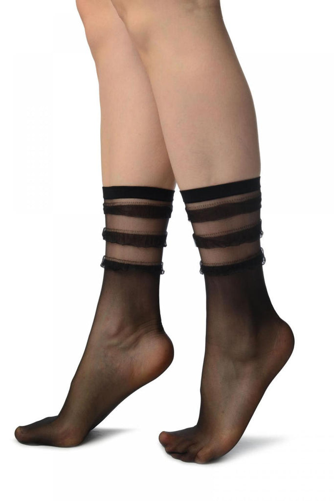 Liss Kiss Black With Elegant Frills Ankle High Socks - Socks