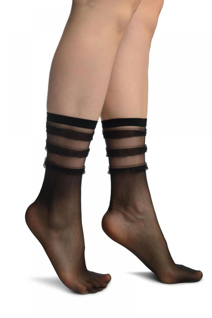liss kiss Black With Elegant Frills Ankle High Socks - Socks
