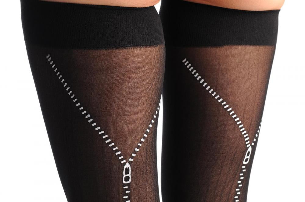 Liss Kiss Black With Faux Printed Back Zip - Hold Ups