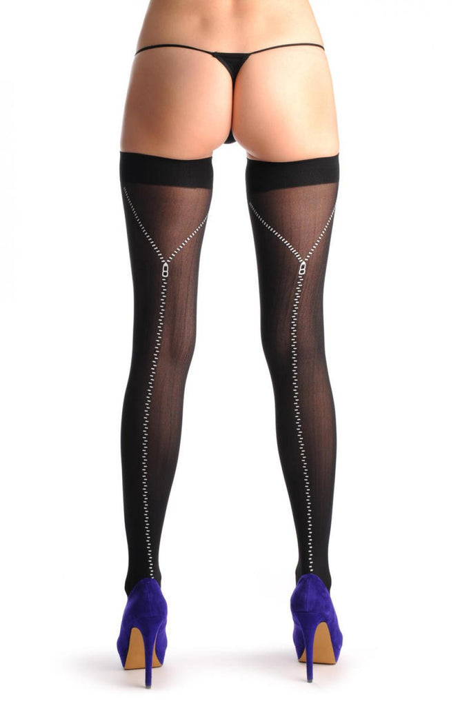 Liss Kiss Black With Faux Printed Back Zip - Hold Ups
