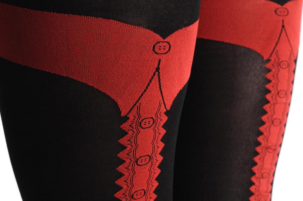 Liss Kiss Black With Faux Red Shirt Collar & Buttons Seam 80 Den - Tights