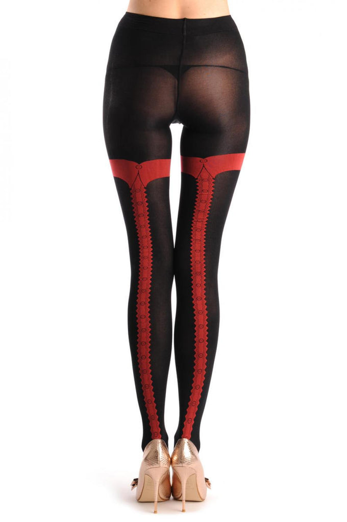 Liss Kiss Black With Faux Red Shirt Collar & Buttons Seam 80 Den - Tights