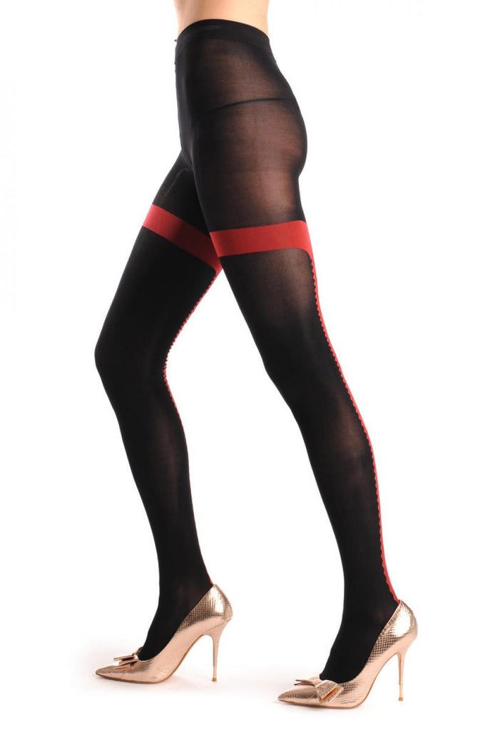 Liss Kiss Black With Faux Red Shirt Collar & Buttons Seam 80 Den - Tights