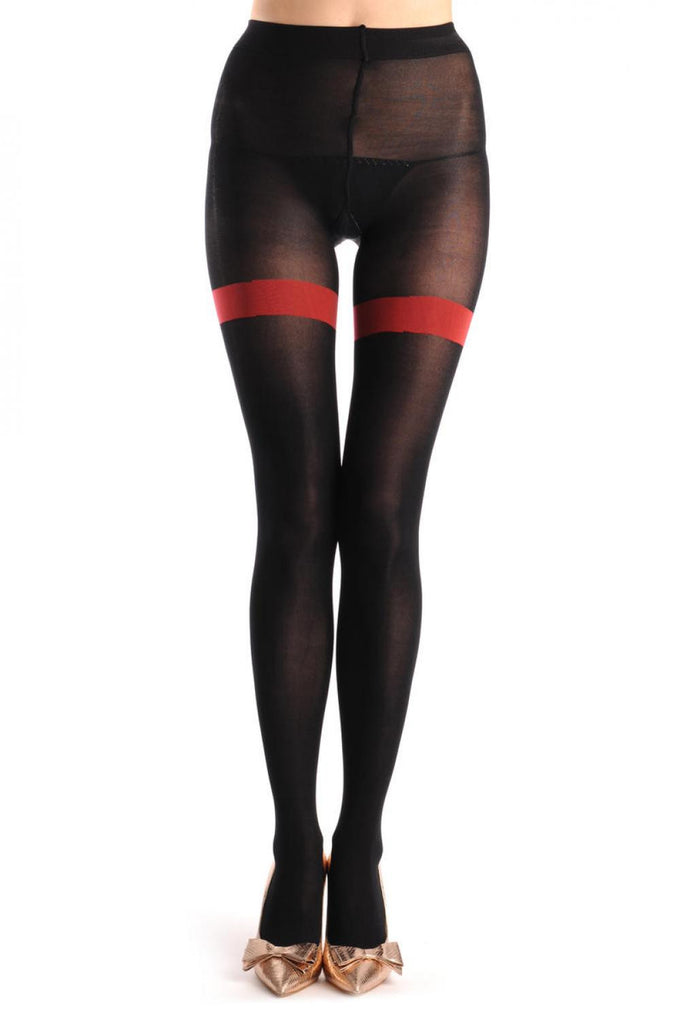 Liss Kiss Black With Faux Red Shirt Collar & Buttons Seam 80 Den - Tights