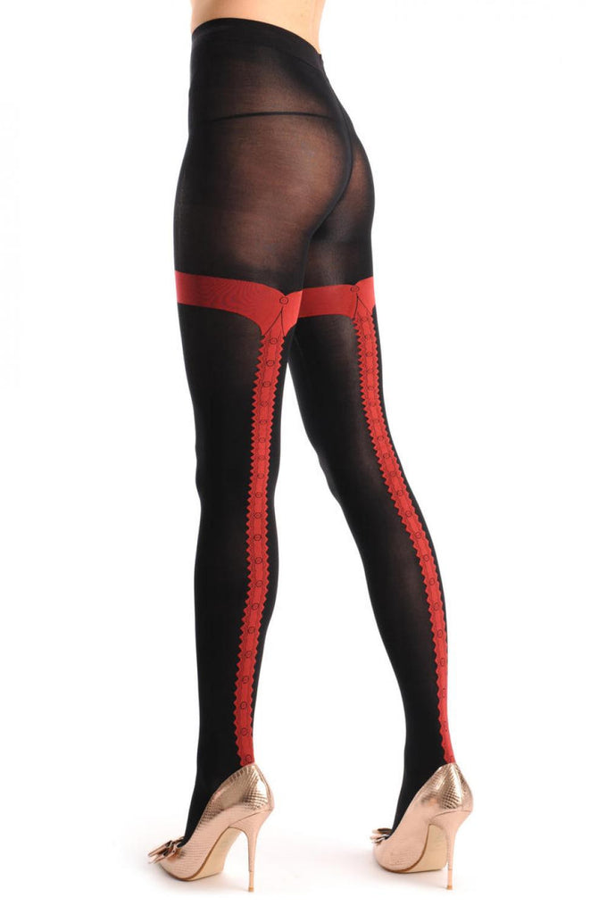 liss kiss Black With Faux Red Shirt Collar & Buttons Seam 80 Den - Tights