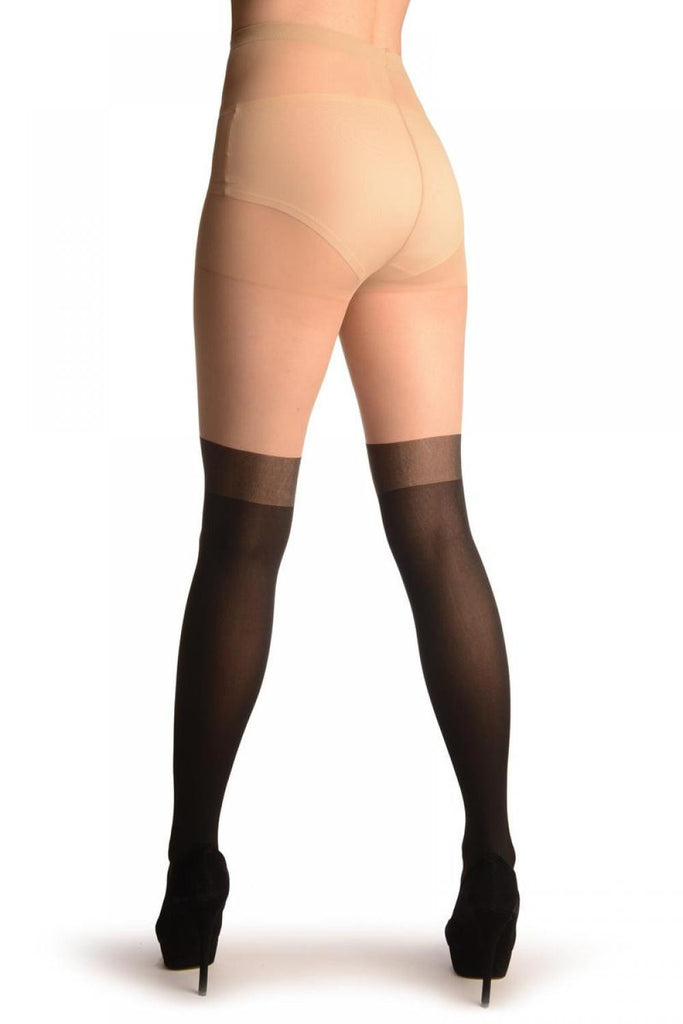 Liss Kiss Black With Faux Stockings & Red Garter Belt - Tights