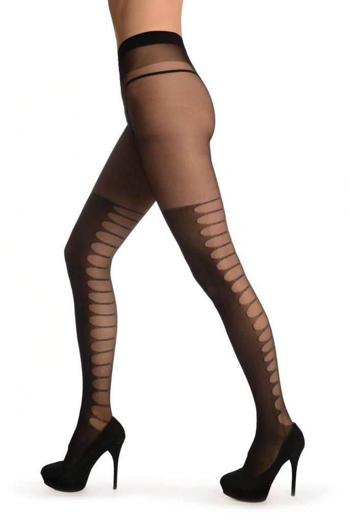 liss kiss Black With Faux Transparent Back Stockings & Silver Lurex Stripes - Tights