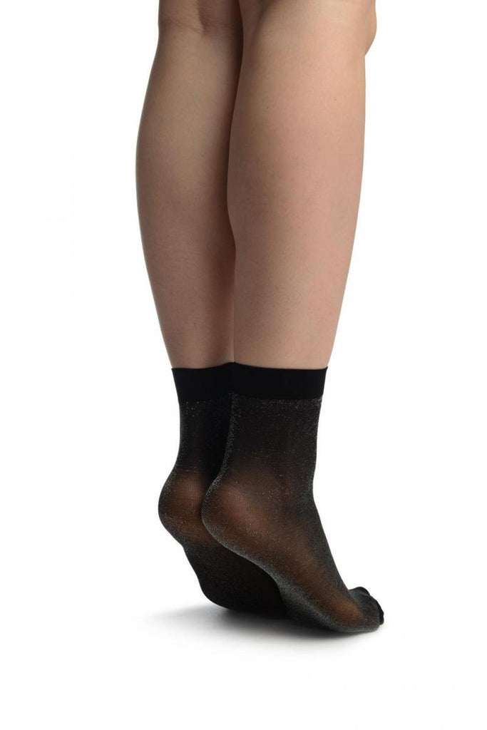 Liss Kiss Black With Fine Lurex Ankle High Socks - Socks
