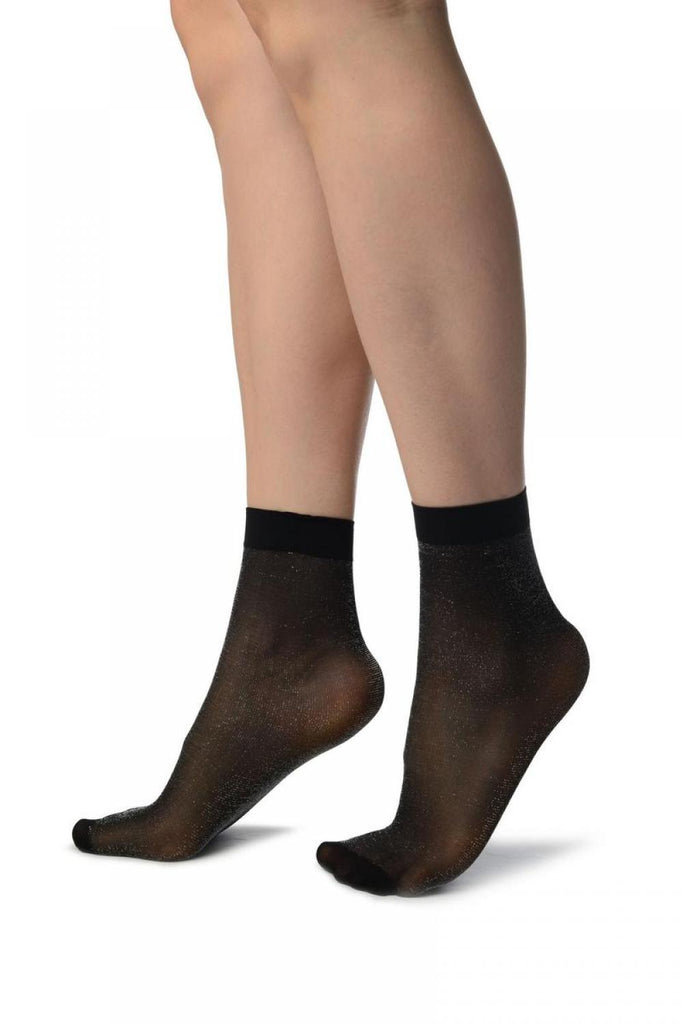 Liss Kiss Black With Fine Lurex Ankle High Socks - Socks