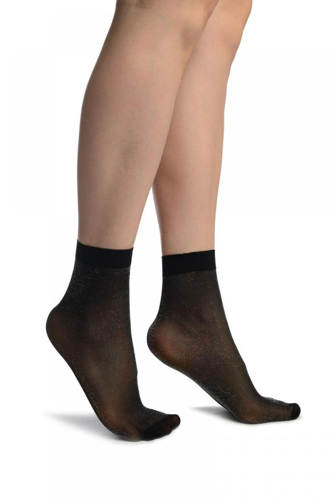 liss kiss Black With Fine Lurex Ankle High Socks - Socks