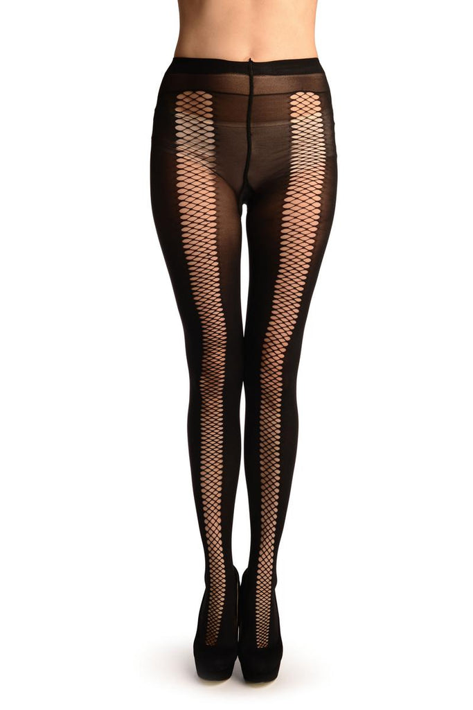 liss kiss Black With Fishnet Front & Back Seam Tights - Tights
