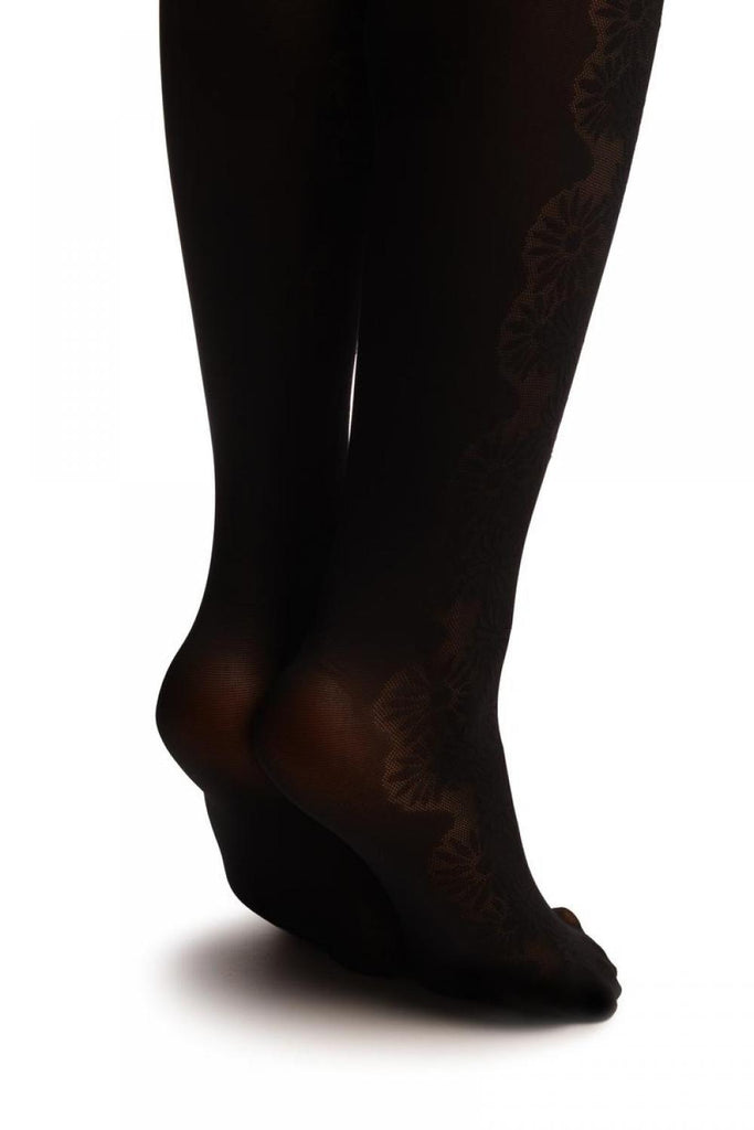 Liss Kiss Black With Floral Mesh Faux Stockings - Tights