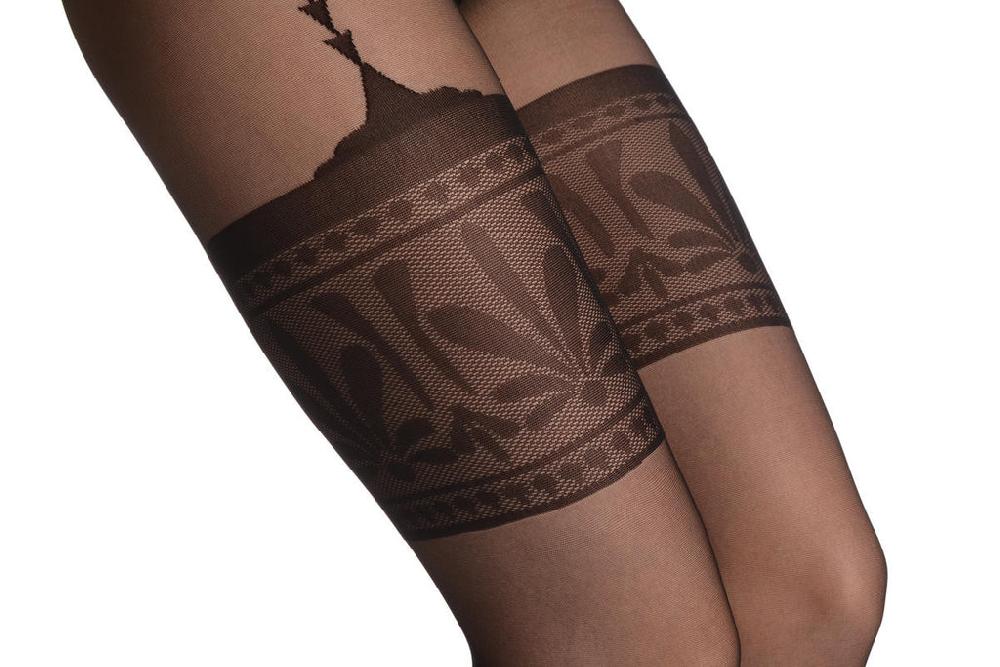 Liss Kiss Black With Floral Woven Garter 20 Den - Tights