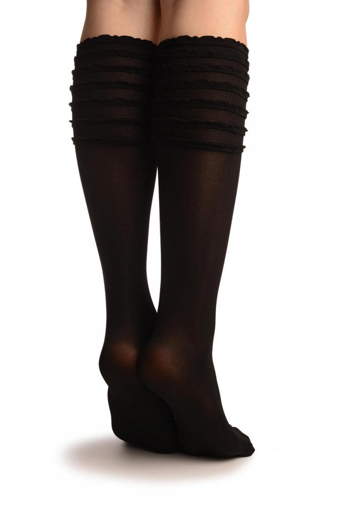 Liss Kiss Black With Frilly Top Knee High Socks - Socks