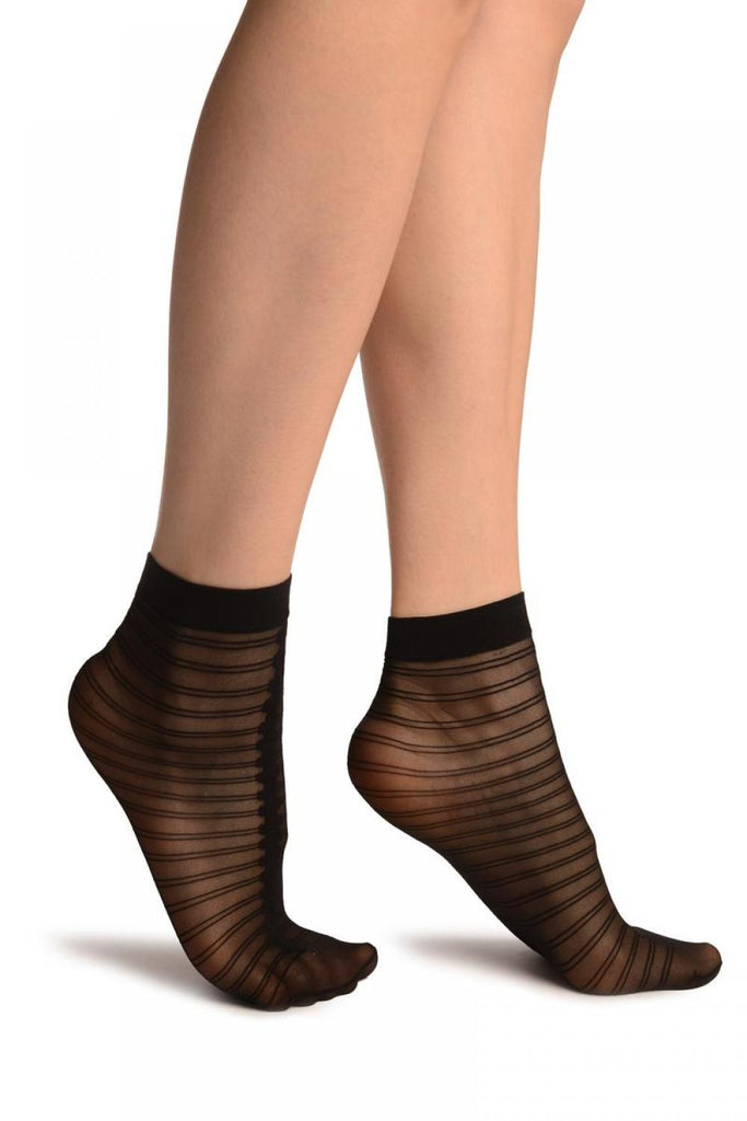 Liss Kiss Black With Front Seam & Double Stripes Socks Ankle High - Socks