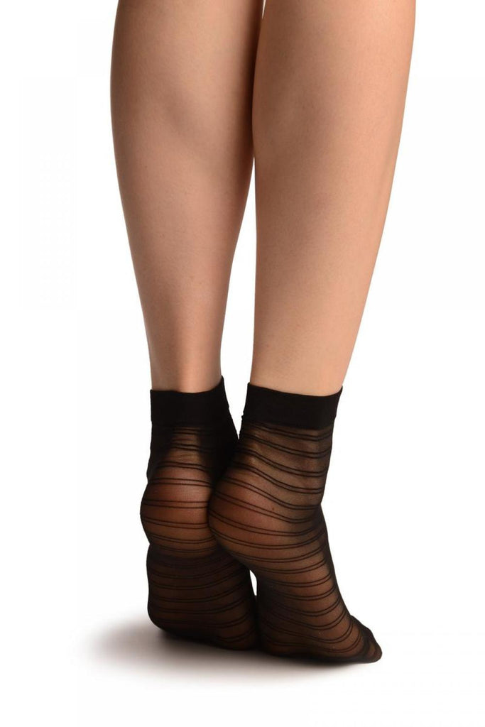 Liss Kiss Black With Front Seam & Double Stripes Socks Ankle High - Socks