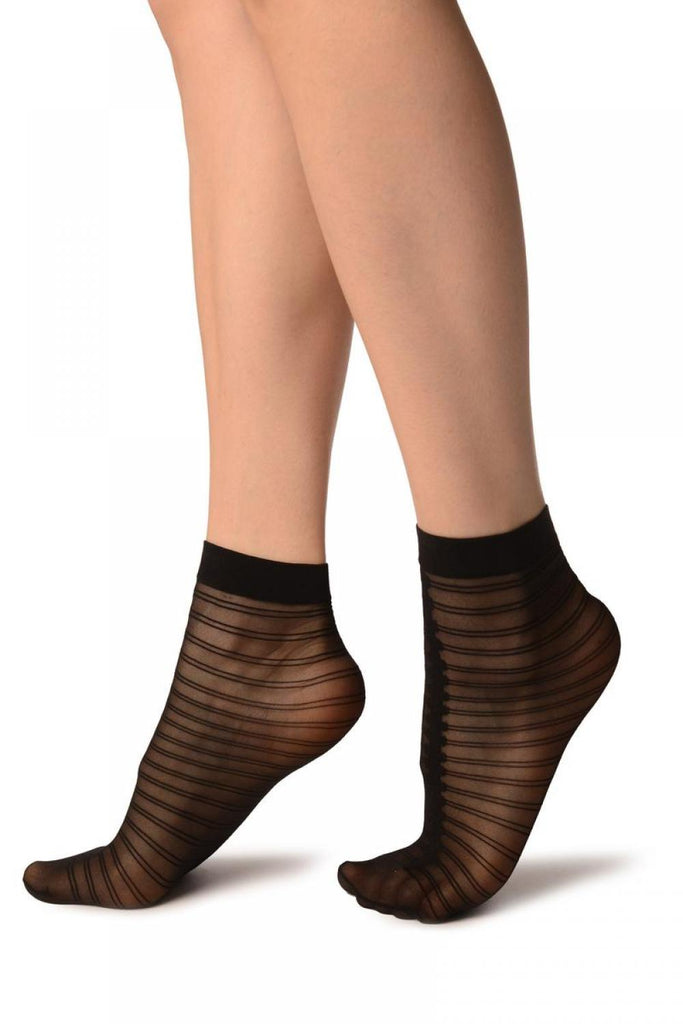 Liss Kiss Black With Front Seam & Double Stripes Socks Ankle High - Socks