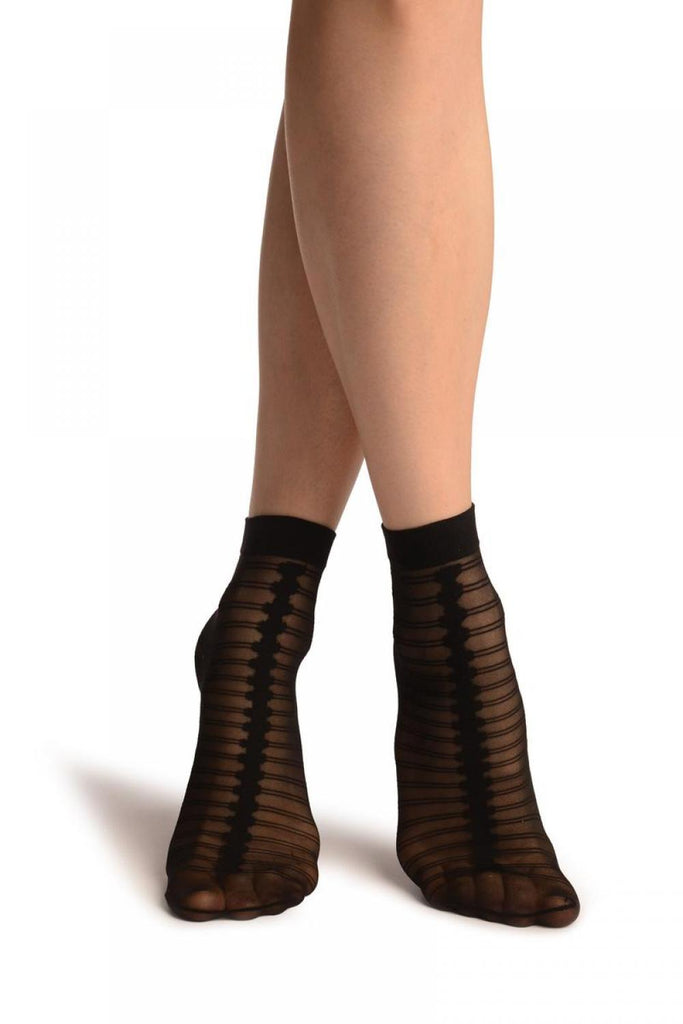 Liss Kiss Black With Front Seam & Double Stripes Socks Ankle High - Socks