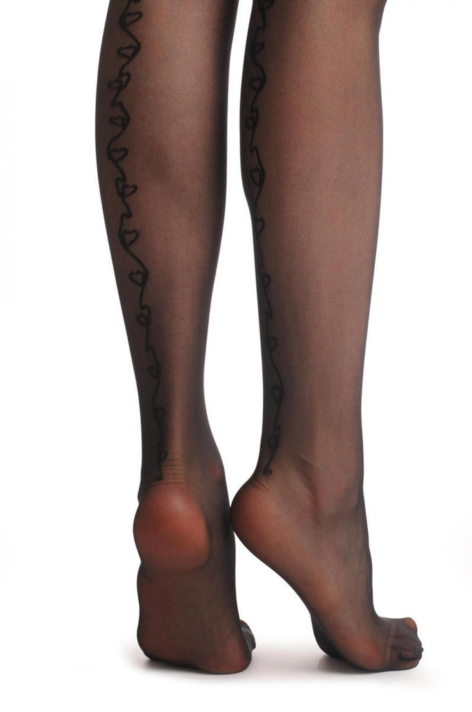 Liss Kiss Black With Geometrical Hearts Back Seam - Tights