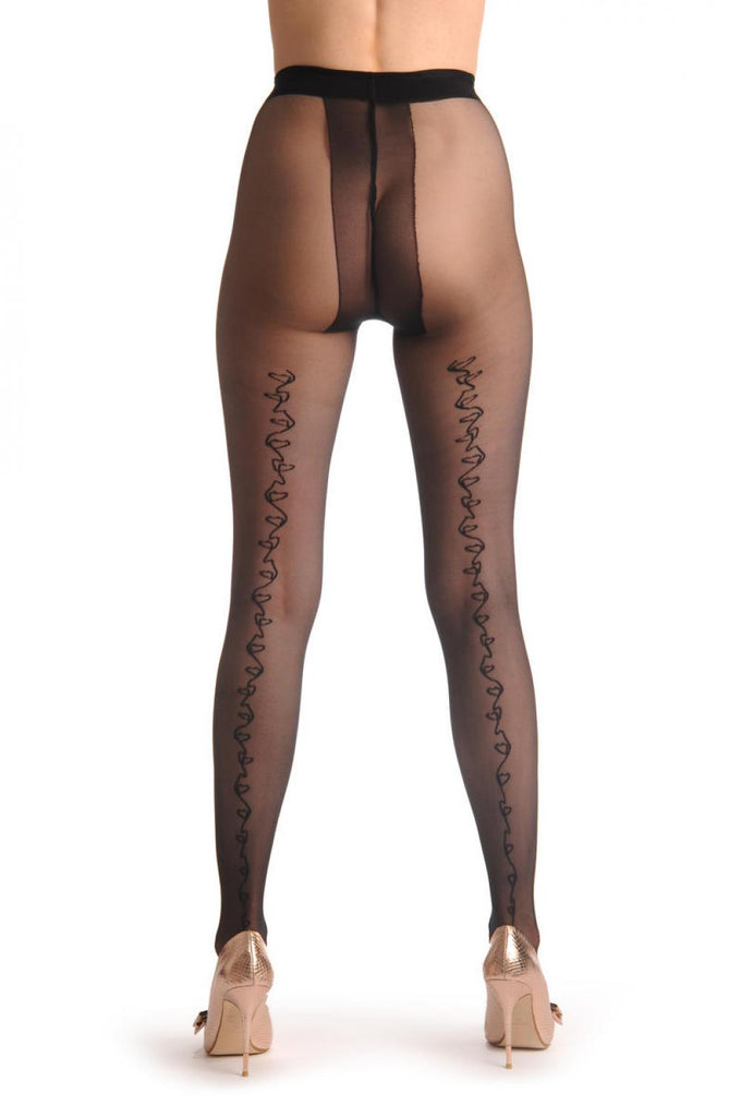 Liss Kiss Black With Geometrical Hearts Back Seam - Tights