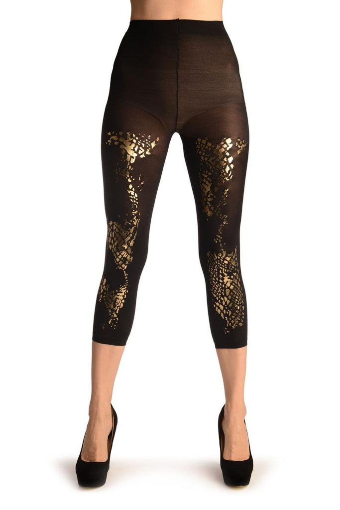 Liss Kiss Black With Gold Paint Stains Print - Tights Footless